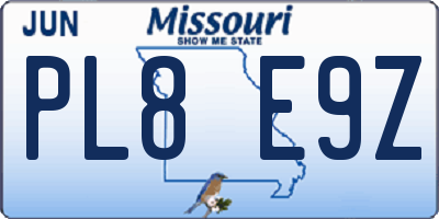 MO license plate PL8E9Z
