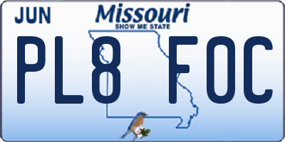 MO license plate PL8F0C