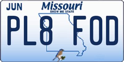 MO license plate PL8F0D