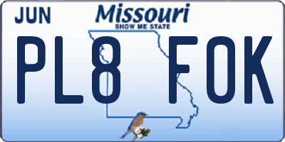 MO license plate PL8F0K
