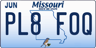 MO license plate PL8F0Q