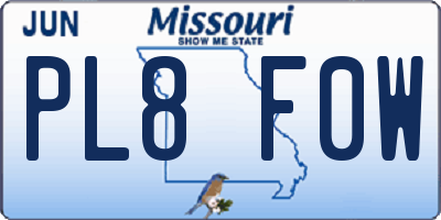 MO license plate PL8F0W