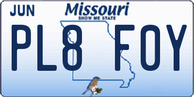 MO license plate PL8F0Y