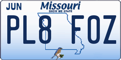 MO license plate PL8F0Z