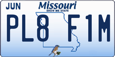 MO license plate PL8F1M