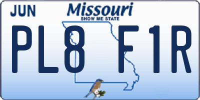 MO license plate PL8F1R