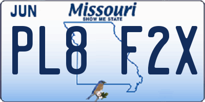 MO license plate PL8F2X
