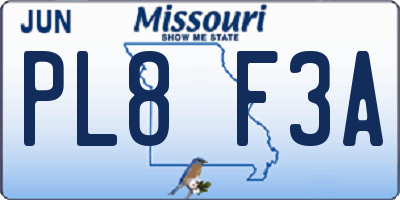 MO license plate PL8F3A