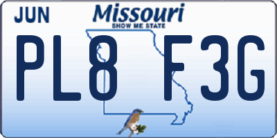 MO license plate PL8F3G