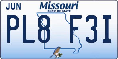 MO license plate PL8F3I