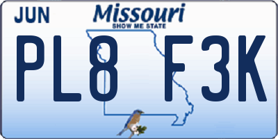 MO license plate PL8F3K