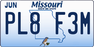 MO license plate PL8F3M