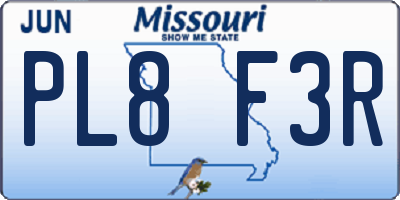 MO license plate PL8F3R