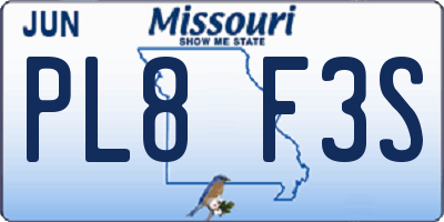 MO license plate PL8F3S