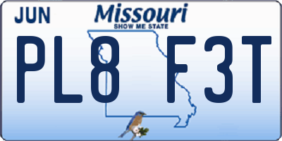 MO license plate PL8F3T