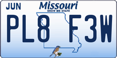MO license plate PL8F3W