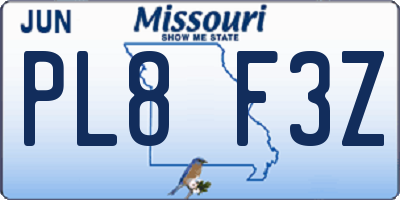 MO license plate PL8F3Z