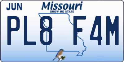 MO license plate PL8F4M