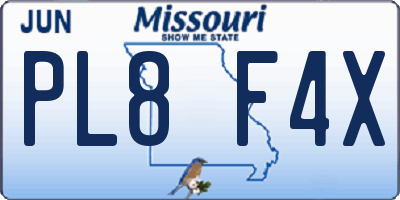 MO license plate PL8F4X
