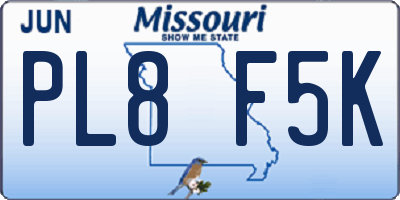 MO license plate PL8F5K