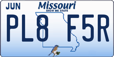 MO license plate PL8F5R