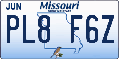 MO license plate PL8F6Z