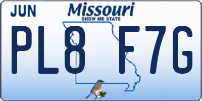 MO license plate PL8F7G
