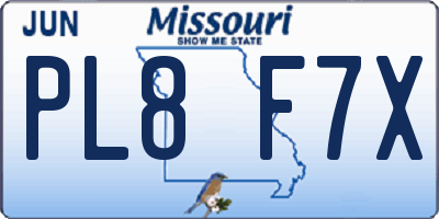 MO license plate PL8F7X