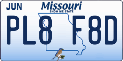 MO license plate PL8F8D