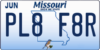 MO license plate PL8F8R