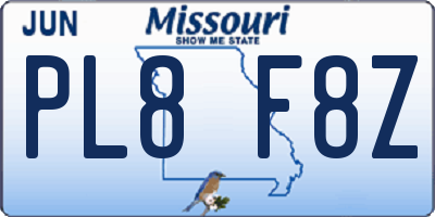 MO license plate PL8F8Z