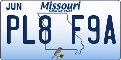MO license plate PL8F9A