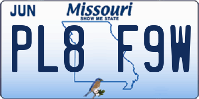 MO license plate PL8F9W