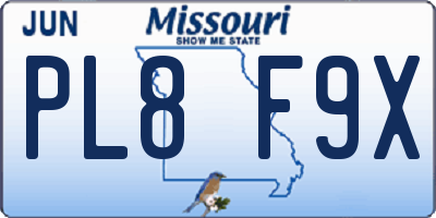 MO license plate PL8F9X