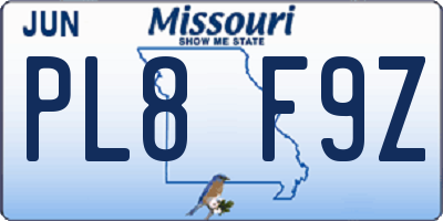 MO license plate PL8F9Z