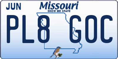 MO license plate PL8G0C