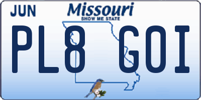 MO license plate PL8G0I