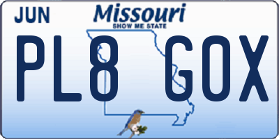 MO license plate PL8G0X