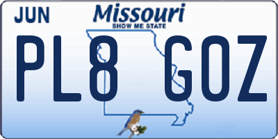 MO license plate PL8G0Z