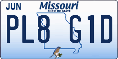 MO license plate PL8G1D