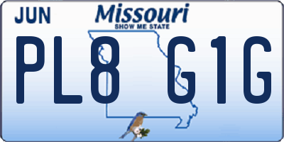MO license plate PL8G1G
