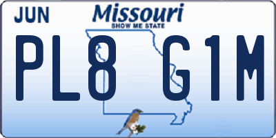 MO license plate PL8G1M