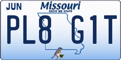 MO license plate PL8G1T