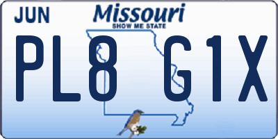 MO license plate PL8G1X