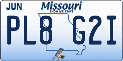 MO license plate PL8G2I