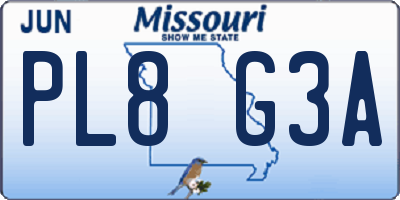 MO license plate PL8G3A