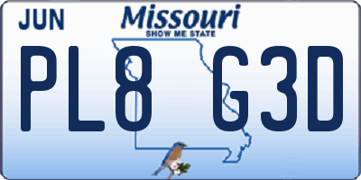 MO license plate PL8G3D