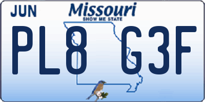 MO license plate PL8G3F