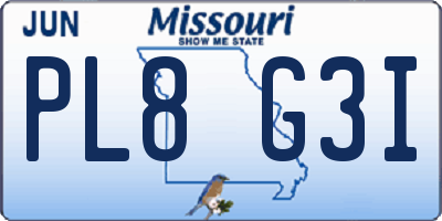 MO license plate PL8G3I