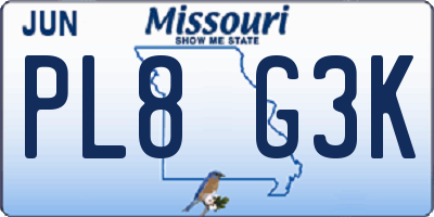 MO license plate PL8G3K